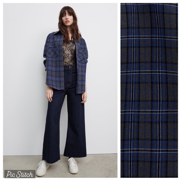 NWT. Zara Grey Blue Plaid Collared Overshirt. Size XL. - Picture 1 of 11